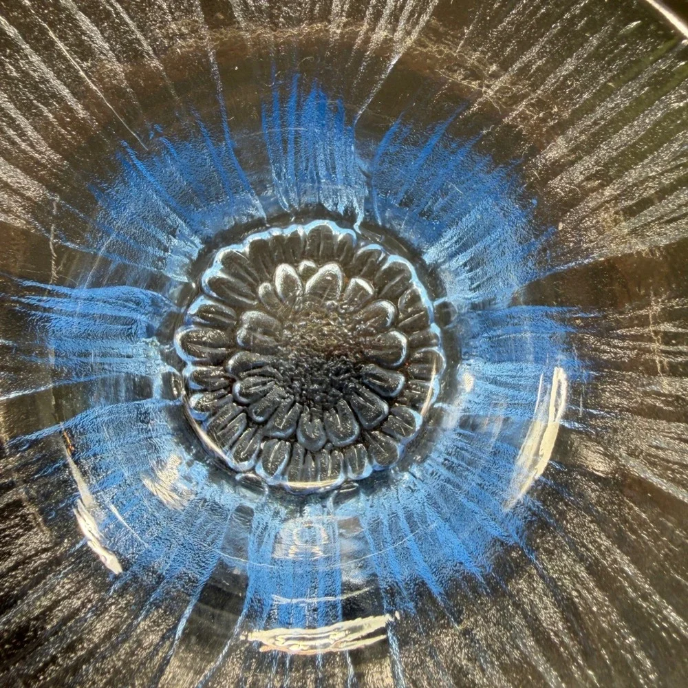 Lasisepat Mantsala Finland Blue Flower Art Glass Votive Candle Holder Vintage
